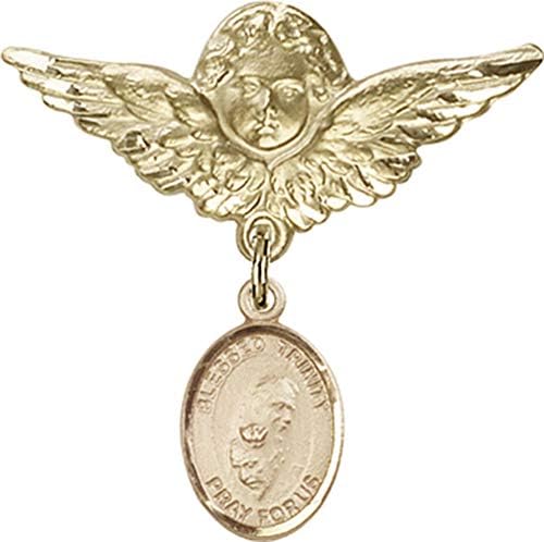 Детски икона Jewels Мания за талисман на Благословената Троица и пин Ангел с крила | Детски иконата със златен пълнеж с талисман Благословената