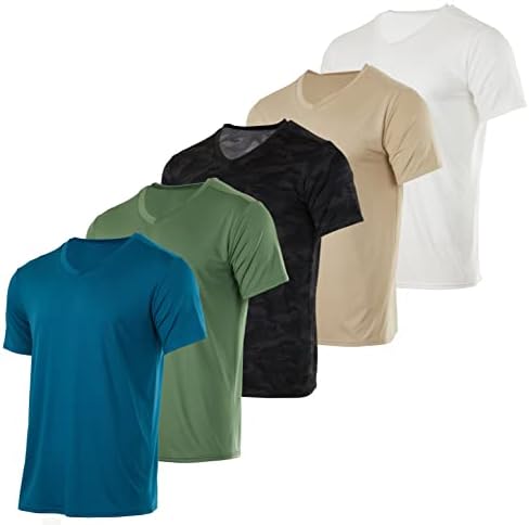 Real Essentials, 5 опаковки: Мъжка тениска с V-Образно деколте Dry-Fit, Впитывающая влагата Active Атлетик Tech Performance