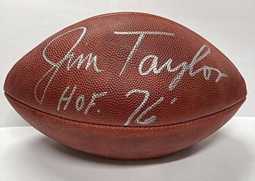 Джим Тейлър подписа футболна топка Duke с надпис HOF 76. Auto JSA - Футболни топки с Автографи