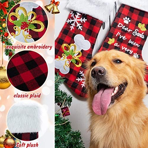 Коледни Чорапи за кучета - Индивидуално Класическо Клетчатое Коледна украса с Бродерия, Подвесное за Празнични партита, Чорапи 18 см 2 опаковки,
