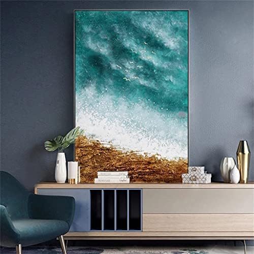 XJJZS Натурален Абстрактен Голям е Размерът на Океана Син Пейзаж Живопис с маслени бои на Платно Ръчно изработени Стенни
