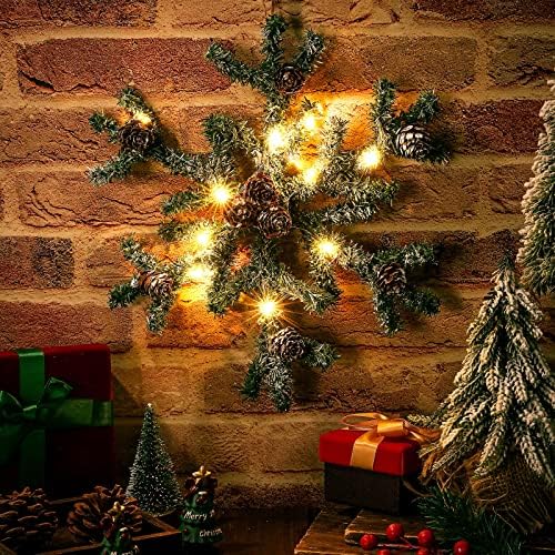 Yinder Предварително Текущ Венец с Изкуствена Коледна Звезда, 12 Инча, Коледен Венец от Снежинки, Зелени Мини Коледни Венци