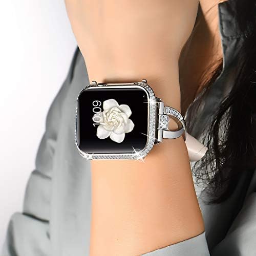 Метален корпус за часа Callancity, Циркониевая Декоративна Предна панел, Съвместима с Apple Watch 38mm Series 1 2 3 (Platinum)