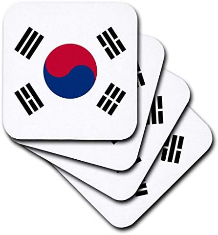3dRose CST_158435_1 Флаг на Южна Корея Корейски Бял Червен Син Кръг за Таекуондо Черни Триграммы Taiji Yinyang Taegeukgi Меки подложки,