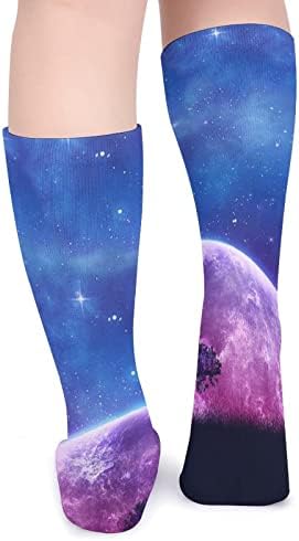 Дебели Чорапи WEEDKEYCAT Fantasy Galaxy с Луната и Дърво, Нестандартен, Забавен Графичен Принт, Ежедневни Чорапи със Средна дължина, за