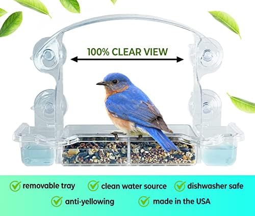 Прозорец ясла за птици ClearView Deluxe Броя в пакет 2 бр., Безпрепятствен изглед с вода, Модерен дизайн с грижа за здравето на птиците, 4 Трайни нещастници