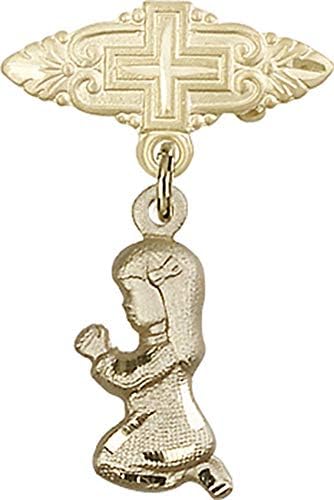 Детски икона Jewels Мания за талисман на Моли момиче и игла за бейджа с Кръст | Детски икона от 14-каратово злато с талисман