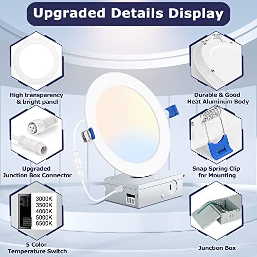 20 Опаковки Led вградени лампи на тавана осветителни тела с разпределителната кутия, 6-Инчов 5CT-Тънки Can-осветителни тела, с възможност