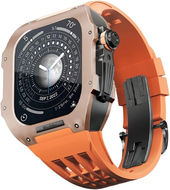 Комплект за промяна на часа AEMALL, Луксозен Комплект ленти за Apple Watch 6 5 4 SE 44 мм, Луксозен каишка от фторкаучука,