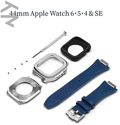 Калъф за Apple Watch Kronemar с италиански кожена каишка, Съвместима с 44 мм корпус на Apple Watch серия 6/5/4 /SE от неръждаема