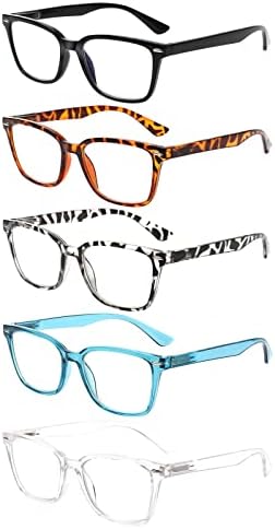 Kerecsen, 5 Опаковки Очила за четене, Дамски Очила за четене, Блокиране на Синя Светлина, Женски с кутия пролетта Панти,