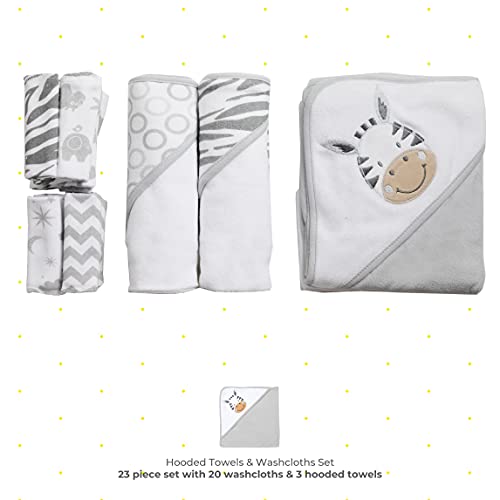 Комплект Кърпи и Мочалок за новородени Spasilk Бебе с Качулка от 23 Теми за Новородени Момчета и Момичета, Бяла Зебра