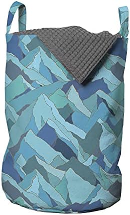 Пейзаж чанта за дрехи Ambesonne, Съвременната Илюстрация на Планински вериги в сини и зелени цветове, с Художествен принтом, Кошница
