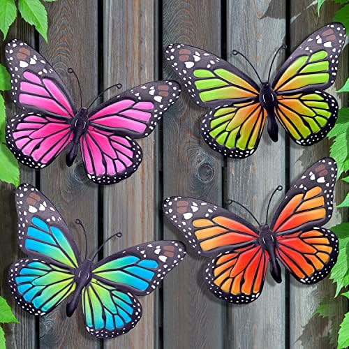 EOORAU Metal Butterfly Wall Art Външен Интериор - 4 опаковки 9,8 инча Стенни Скулптура Пеперуди Окачен Декор за Дома, Двора,