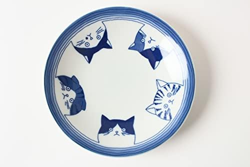 Прибори Mino От японска керамика Кръгла чиния с пет Кошачьими мордочками Бяло и синьо на цвят произведено в Япония (внос от Япония)