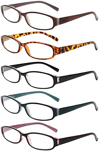 Kerecsen 5 Опаковки Очила за четене за жени, Модни Дамски очила за четене с пружинным тръба на шарнирна връзка (5 смесени цветове,