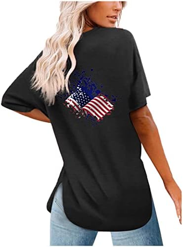 Тениски с Образа на Американския Хартата за Жени, Лятна Реколта Блузи с Къс Ръкав, Туники, Ежедневни Оверсайз, Свободни Тениски С Прерязано
