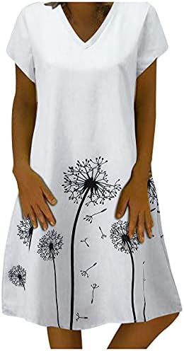 iQKA женски лятото ежедневна рокля-риза с флорална принтом, къс ръкав, V-образно деколте, свободни рокли-ризи, празничен плаж, кратък сарафан