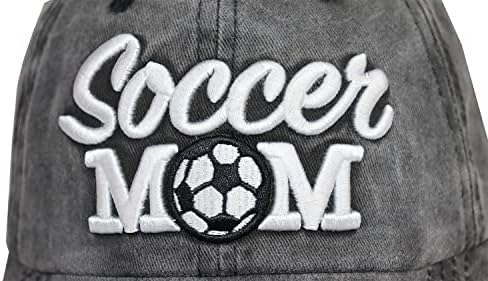 Бейзболна Шапка MANMESH HATT Distressed Soccer Mom за жени, Регулируем Вымытая Бродирани Солнцезащитная Шапка за мама