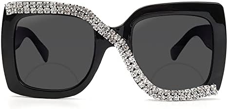 mincl Модни Диаманти Bling Бифокални Очила за Четене За Жени Открит UV 400 Защита Гигантски Квадратни Слънчеви Очила
