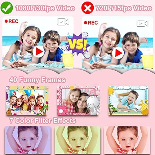 PROGRACE [Updated] Детска Водоустойчива камера, Цифрова видеокамера за деца, Камера 1080P за момичета, Играчки за момчета, Подаръци за деца, Детска място за деца (розова) с 32 GB к