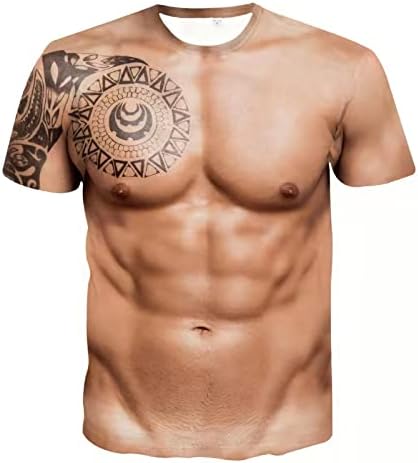 Sasens Мода Мъжка тениска с къс ръкав и 3D Принтом мускулите, Ежедневни Мъжки тениски с забавни Шарени, Тениска с Къс ръкав