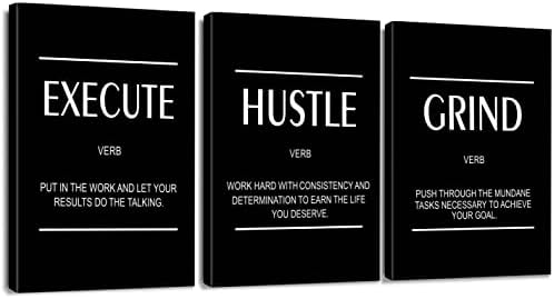 OTOSTAR 3 бр., Щампи върху платно с вдъхновяващи мотивационно други думи - Правете Hustle Grind Picture Живопис - Съвременно
