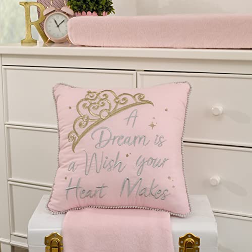 Декоративна Възглавница Disney Princess Летни Сънища с Бродирани Розови и Златни Корона и Бяла тапицерия pom-помераните