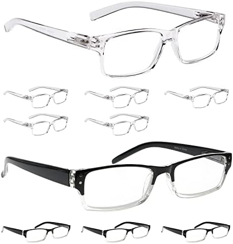 LUR 6 опаковки, прозрачни очила за четене + 4 опаковки черни прозрачни очила за четене (общо 10 двойки ридеров + 0,50)