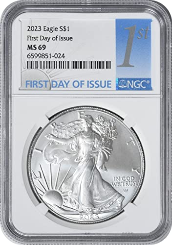 2023 P $1 Американски долар Silver Eagle, на Първия ден от излизането на NGC MS69