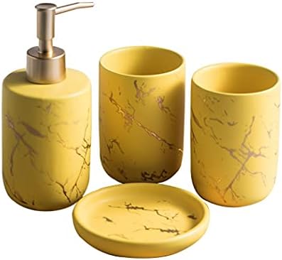 Керамика Творчески Комплект Аксесоари за баня от златисто-черен мрамор фигура, 3 предмет, Включително Захранващи сапун, Чаши, сапун ястие, Комплект аксесоари за бан