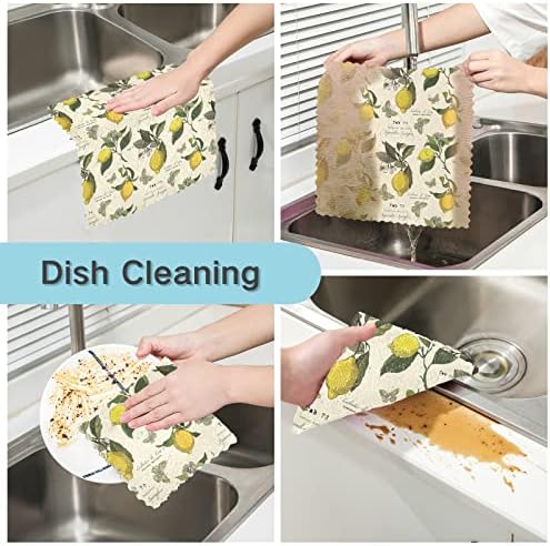Sinestour Лимон клони и Листа Кърпички за миене на чинии Комплект от 6 Почистващи Кърпички за миене на Сушильной съдове