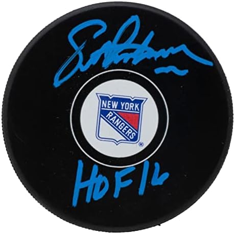 Ерик Линдрос е подписал хокей шайба с логото на Ню Йорк Рейнджърс HOF 16 С Надпис JSA - за Миене на НХЛ с автограф