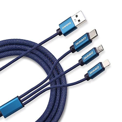 2 Опаковки кабел за зарядно устройство с дължина 3,3 фута 3 в 1, дизайн от здрав плат деним DAMAVO, Сплетен Универсален USB кабел