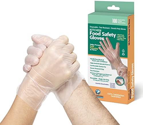 Ръкавици за еднократна употреба Protospheric - Ластични Поли, Прозрачни Ръкавици за приготвяне на храна - Безопасни, не съдържат нитрил, винил,