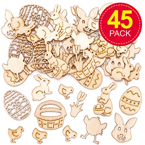 Великденски мини-дървени фигурки Baker Ross AT476 - Комплект от 50 теми за творчество и на бродерия за деца