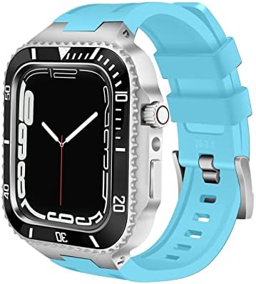 Комплект модове TRDYBSK за Apple Watch 8 7 6 5 4 3 SE, метални панели и гумен ремък за часа, корпус от неръждаема стомана