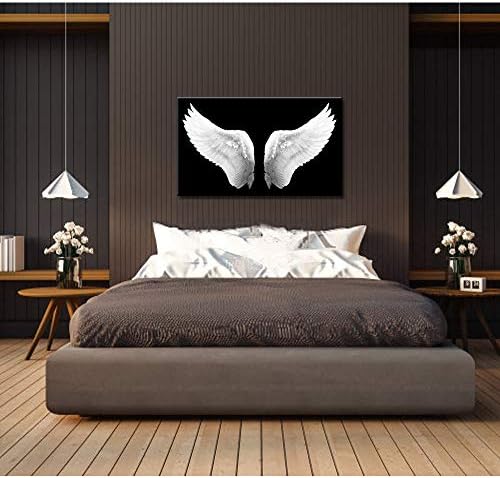 iKnow FOTO Големи черно-бели Отпечатъци върху платно Крила на Ангел Стенно Изкуство Художествена картина за Хола Картина в Рамка Художествена