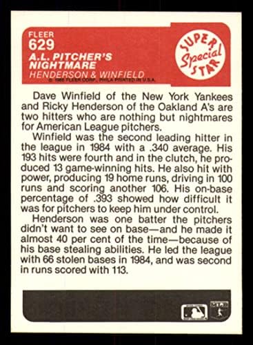 1985 Fleur 629 Рики Хендерсън/Дейв Winfield Кошмар Стомна Ню Йорк+ Оукланд Атлетикс/Бейзбол Ню Йорк Янкис