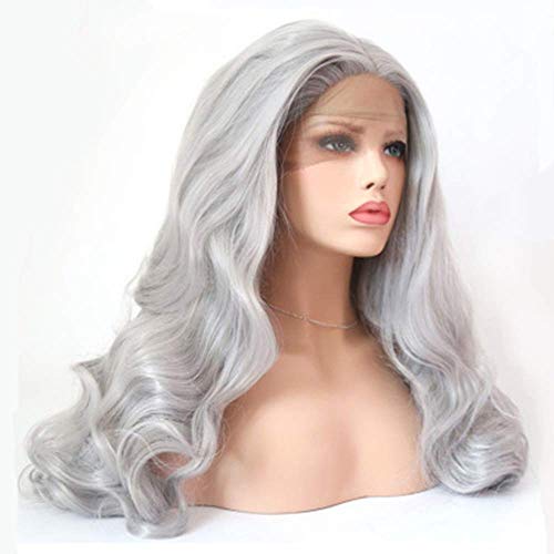 Бабушкино сива дантела, европейска и дамска мода, една голяма вълна, дълга къдрава коса, комплект за коса от химически влакна,