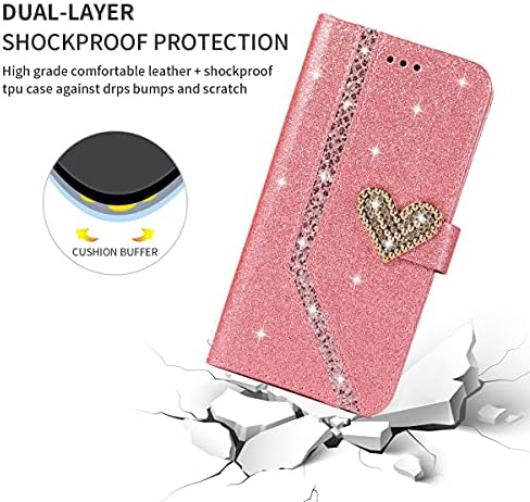 Чанта-портфейл XYX за Samsung A54 5G, Флип калъф от изкуствена кожа с Диамантена тока Bling Glitter Любов за Galaxy A54 5G, Розов