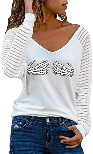 Ризи с дълъг ръкав за Жени В Шарени, Ежедневна Блуза с Открити Рамене, Риза на Райета, Свободно Ежедневни Риза, Струящиеся Люлка