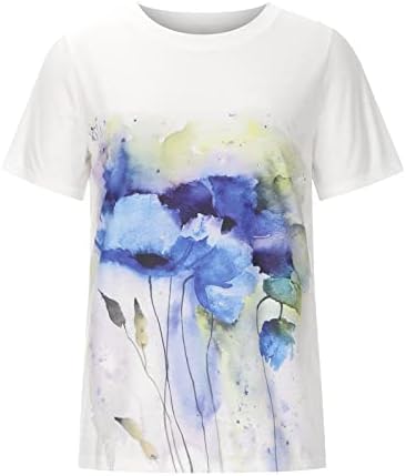 Ризи за момичета, Блузи С Цветен Модел, Тениска с Къс ръкав и Кръгло Деколте, Лятото, Есента и Ризи 2023 PX