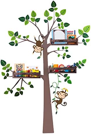 Плаващите рафтове за детска стая със стикер във формата на Маймуна във формата на дърво / е Дълъг 16 Стенни рафт за Детска спалня, Детска зона, Детска стая, класната с?
