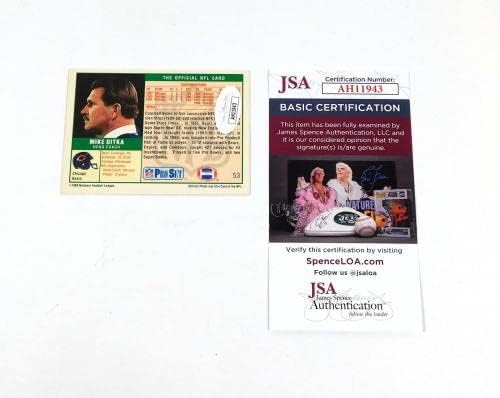 Майк Дитка Подписа Футболната карта на 1989 г. Pro Set Coach 53 Мечета JSA Auto DA057285 - Футболни картички с автографи на NFL