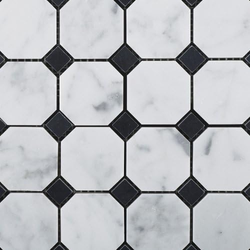 Мозайка плочки от полиран восьмиугольного бял мрамор Bianco Carrara с черни точки - Лот на площ от 50 квадратни метра.