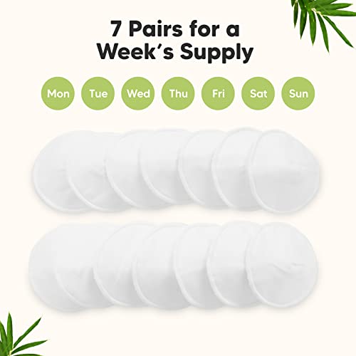 Подложки за кърмачки от органичен бамбук - 14 Пере комплект + Калъф за пране - Уплътнения за зърната на гърдите при кърменето за бременни