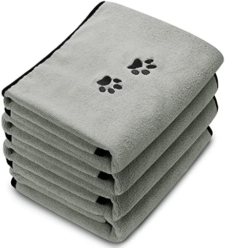 Tegeme 4 Опаковки Кърпи за кучета за сушене на Кучета Кърпа за кучета от Микрофибър Мека Впитывающее Кърпи за баня за домашни Любимци Кърпа за Сушене на Кучета с Бродир