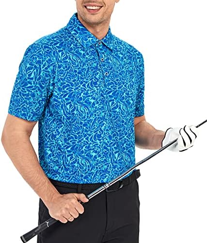 Эсабель.Мъжки ризи за голф C Принтом Performance с Къс Ръкав, Абсорбиращи Влагата Риза с къси ръкави