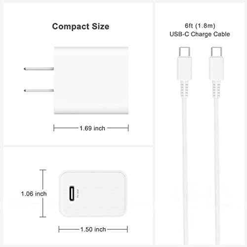 Бързо зарядно устройство, USB C мощност 30 W, Адаптер USB-C, Зарядно устройство PD 3.0 GaN за iPad Pro 12,9, 11 инча 2021/2020/2018, Новият Mini 6, Air 5th / 4th, MacBook Air, 13-12 см, Google Pixel 6, USB кабел C-C дължин
